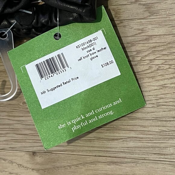 NWT Kate Spade Black Leather Self Knot Bow Gloves XL Style #KS1001658 New - Picture 4 of 7